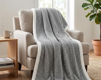 Thick Warm Fleece Blanket Double Layer Artificial Lambswool Throws, Gray