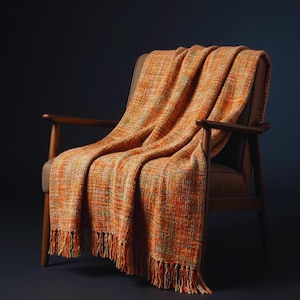 Orange Boho Throw Blanket - Colorful Cable Knit with Tassels for Bed & Sofa