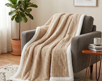 Thick Warm Fleece Blanket Double Layer Artificial Lambswool Throws, Khaki