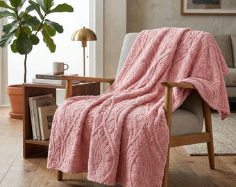 3D Floral Printed Blanket - Adult Thick Coral Fleece, Pink