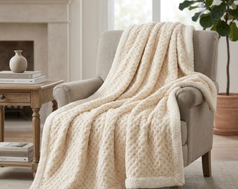 Thick Warm Fleece Blanket Double Layer Lambswool Throw, Beige