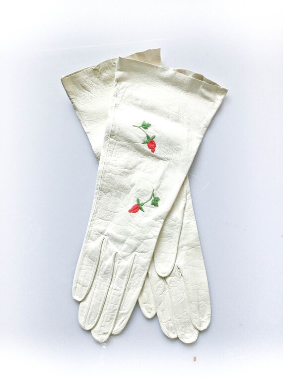 1950s FRENCH WHITE LEATHER Kid Leather Gloves with