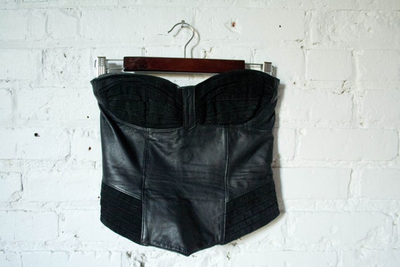 SUEDE LEATHER Corset - Vintage 1980s Black Corset