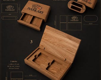 Eikenhouten speelkaartenhouder voor 2 pakken, handgemaakte opbergdoos van eikenhout, luxe pokerverzameldoos, premium cadeau voor kaartliefhebbers van IVANKART