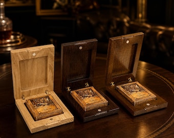 Oak playing card case with magnetic closure, wooden deck box with hinges, handmade card storage case for one poker deck