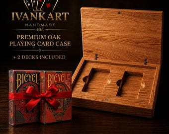 Speelkaartenhouder van eikenhout, inclusief Bicycle Genso en Densho decks, handgemaakte houten kaartenorganizer, opbergdoos, verzamelobject, cadeau voor de baas