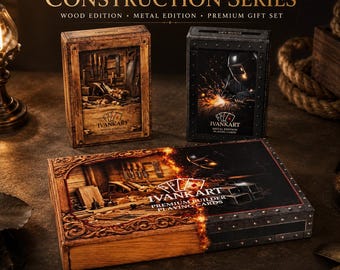 Collectible playing cards, poker decks printed by Cartamundi, Wood and Metal Edition by IVANKART, gift set with collector box