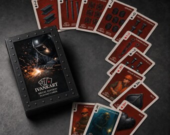 Collectible playing cards, industrial metal poker deck, unique gift for engineer, welder, builder, architect and card collector