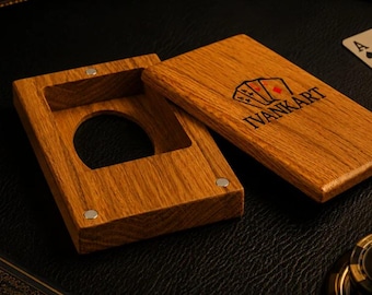 Eikenhouten opbergdoos voor speelkaarten, houten kaartenhouder, displaybak voor pokerkaarten, handgemaakt cadeau voor kaartverzamelaars