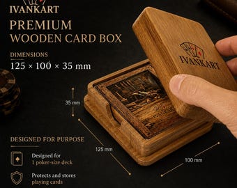 Oak playing card case, wooden deck box for one poker deck, handmade card storage box, gift for card collector