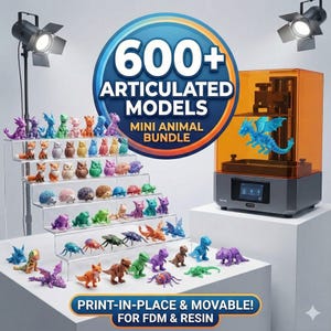 600+Articulated Mini Animals STL Bundle Flexi Animals Megapack Cute Mini 3D Models Printable 3D Toys Flexible Articulated Animals