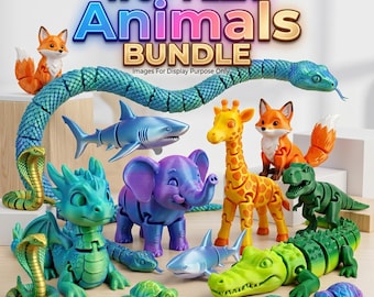 Pacote com mais de 170 animais articulados em formato STL | Arquivos para impressão 3D de animais articulados | Dragões, dinossauros, criaturas marinhas e muito mais | Download instantâneo