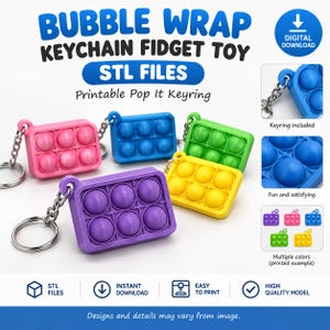 Bubble Wrap Keychain Fidget Toy STL Files: Printable Pop It Keyring (Digital Download)
