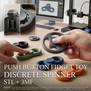 Push Button Fidget Toy & Discrete Spinner STL 3MF  3D Printable Fidget Toys  Digital 3D Print Files  Fidget Toy STL