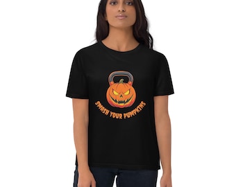 Smash Your Pumpkins Shirt – Halloween Kettlebell Tee – Organic Cotton Unisex – Fitness & Gym T-Shirt