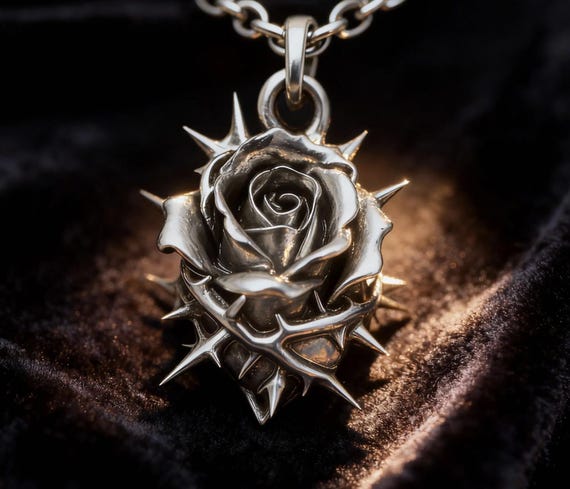 Gothic Rose Thorns Pendant Necklace: Dark Romantic Jewelry