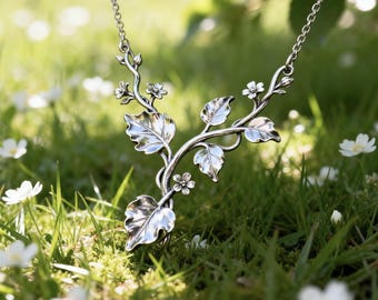 Collar de enredadera natural, colgante de hoja botánica, joyería de jardín caprichoso con estilo de hadas, delicado regalo floral