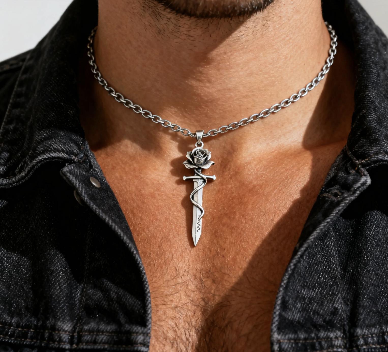 Guardian of Love - Rose Sword Necklace - Gothic Vow Dagger Pendant