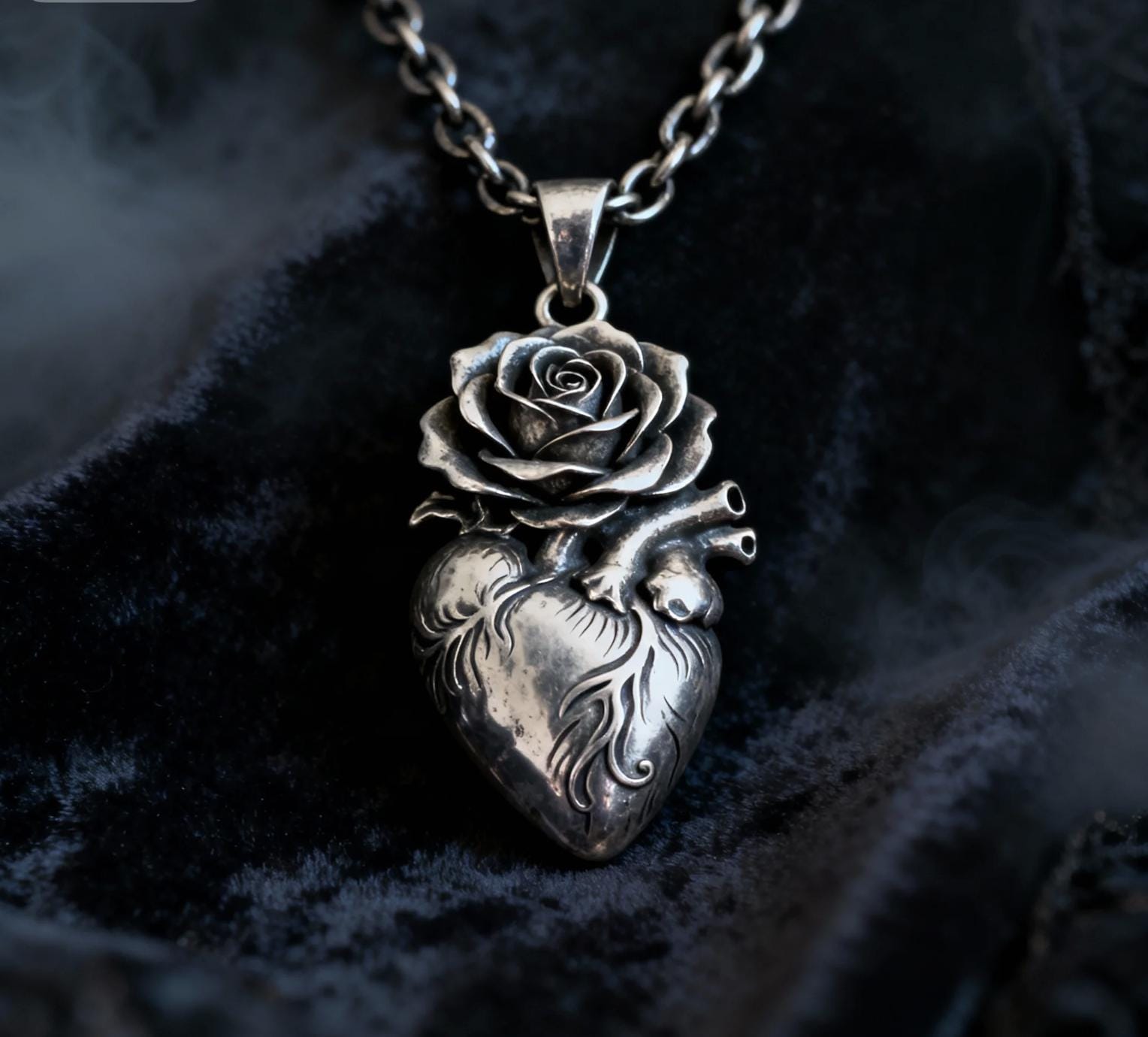 thumbnail image 2 of Sterling Silver Engraved Anatomical Heart Necklace 2 of 10