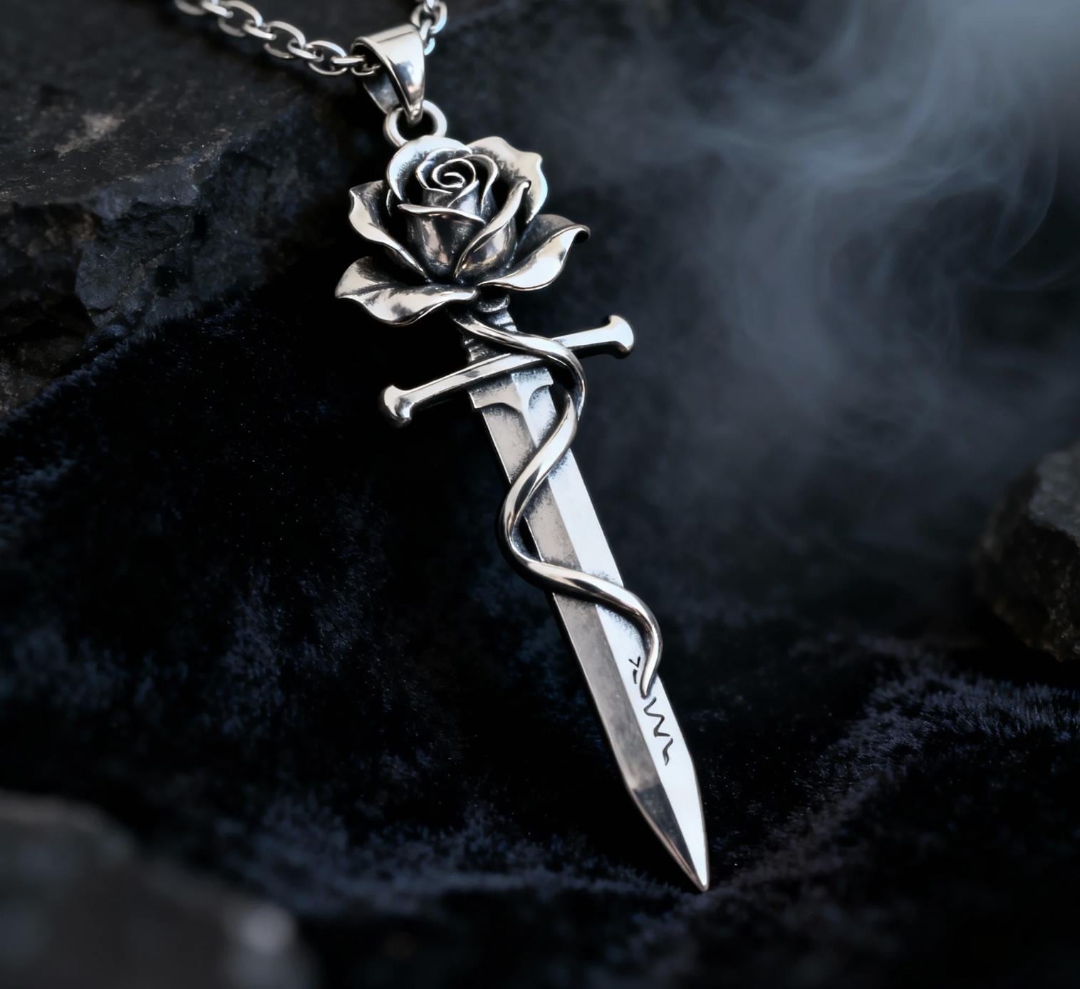 Guardian of Love - Rose Sword Necklace - Gothic Vow Dagger Pendant