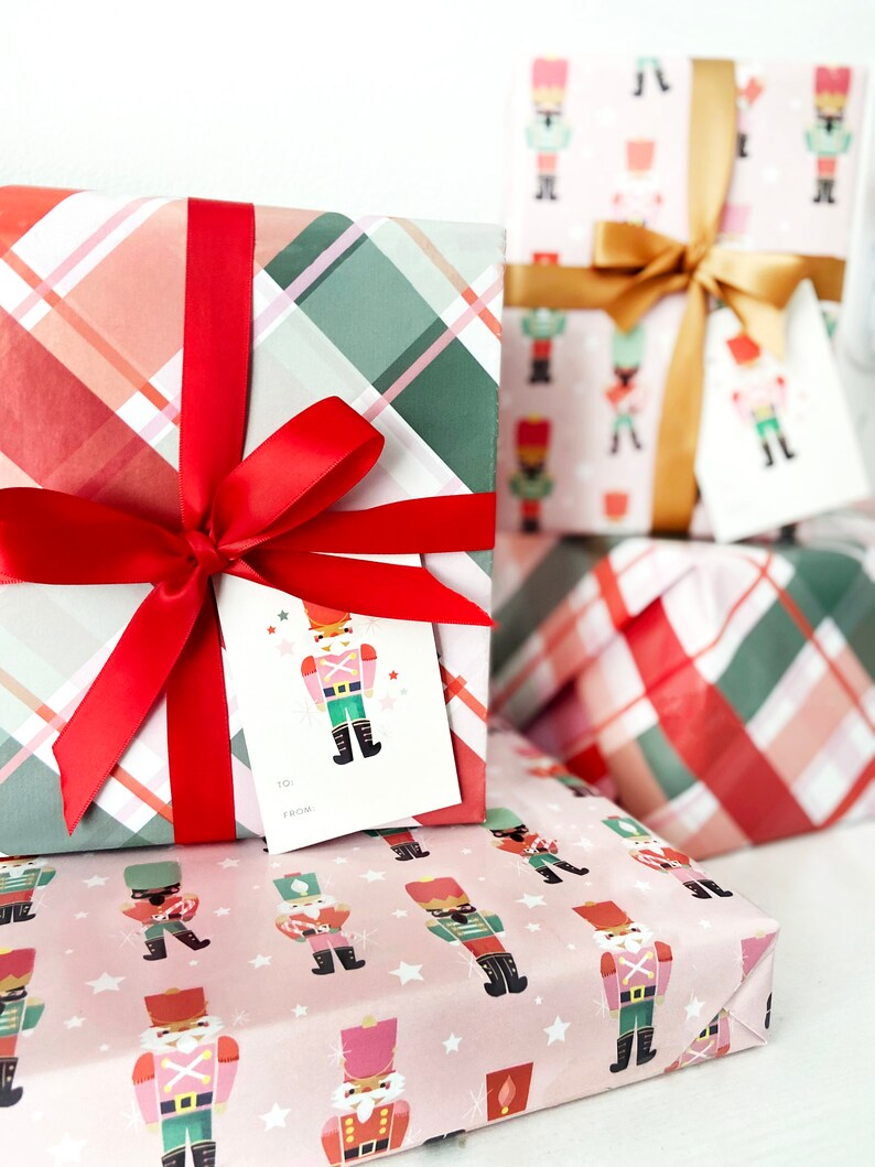 Pink Nutcracker Christmas Wrapping Paper Gift Wrap Set Bundle Etsy