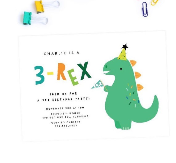 3 - rex 3rd Birthday Party Invitation - PRINTABLE birthday collection by Itsy Belle Il_570xn