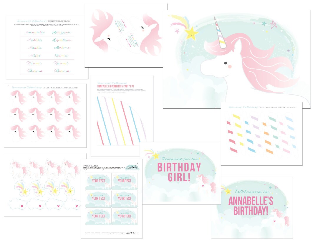 unicorn party printables decorations instant download by itsy etsy