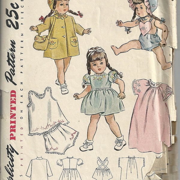Simplicity 1809 For 20" Princess Elizabeth Or Other Girl Dolls, Complete, Partially Cut 1946