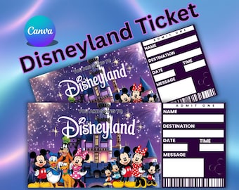 Editable Disneyland Ticket, Disneyworld Ticket, Theme Park Ticket, Disneyland Ticket, Gift, Custom Vacation Ticket, Instant Downlod
