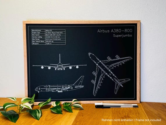 Airlinertags クラシックセット B747 A380 コンコルド Airbus A380-800 Blueprint | DIN A3 Aircraft Blueprint Poster