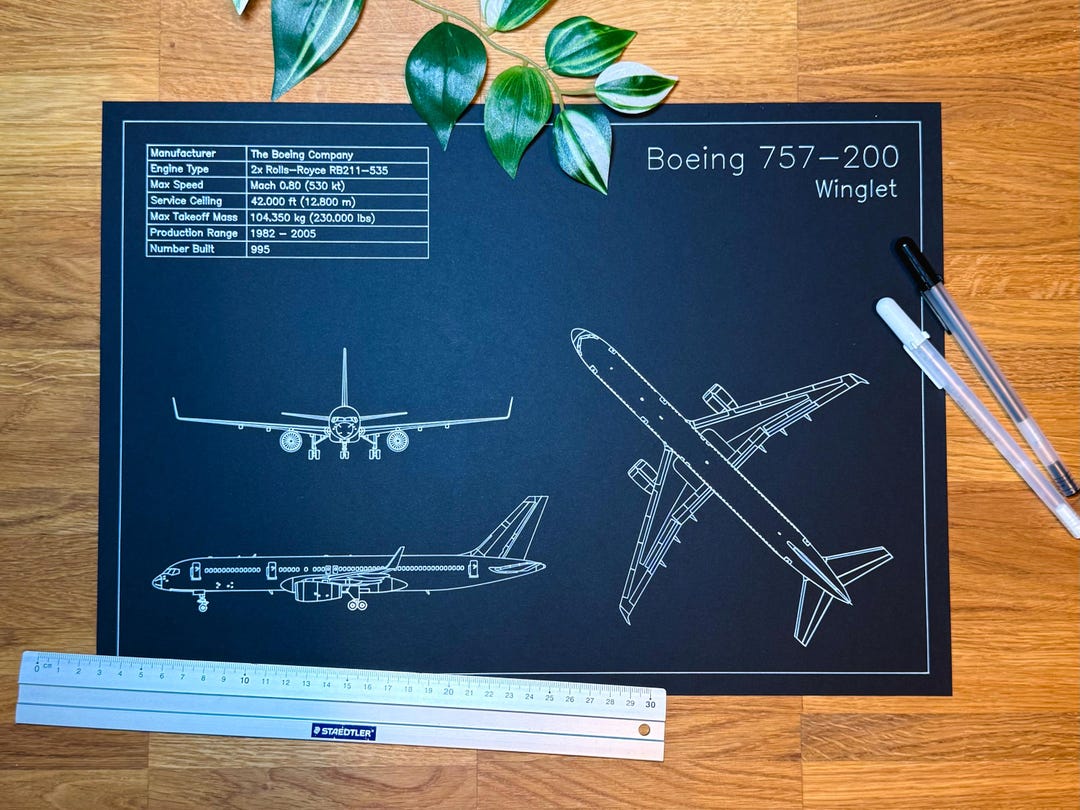 Boeing 757-200 Winglet Blueprint | DIN A3 Aircraft Blueprint Poster ...