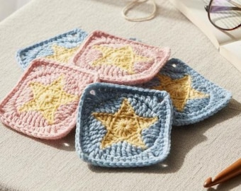 Granny Square Crochet Pattern: Star Basic Motif, Star Square for Blanket and Bags