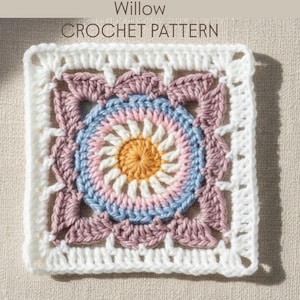 Easy Willow Granny Pattern PDF: Floral Afghan Crochet Pattern, Willow Square for Blanket, Cardigan and Pillows