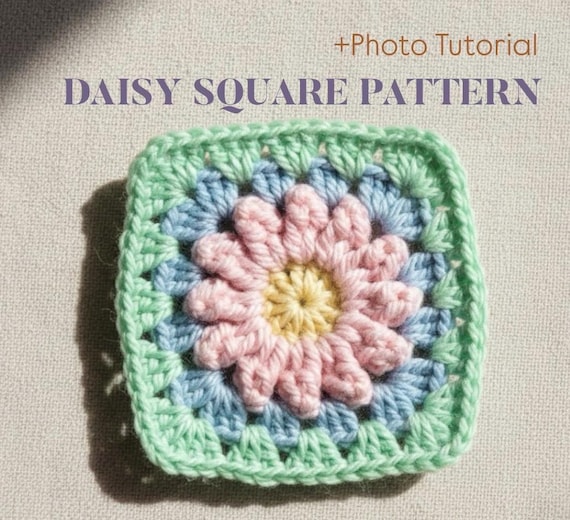 Daisy Granny Square Pattern: Beginner 3D Flower Crochet Pattern for Blanket or Bag / English PDF