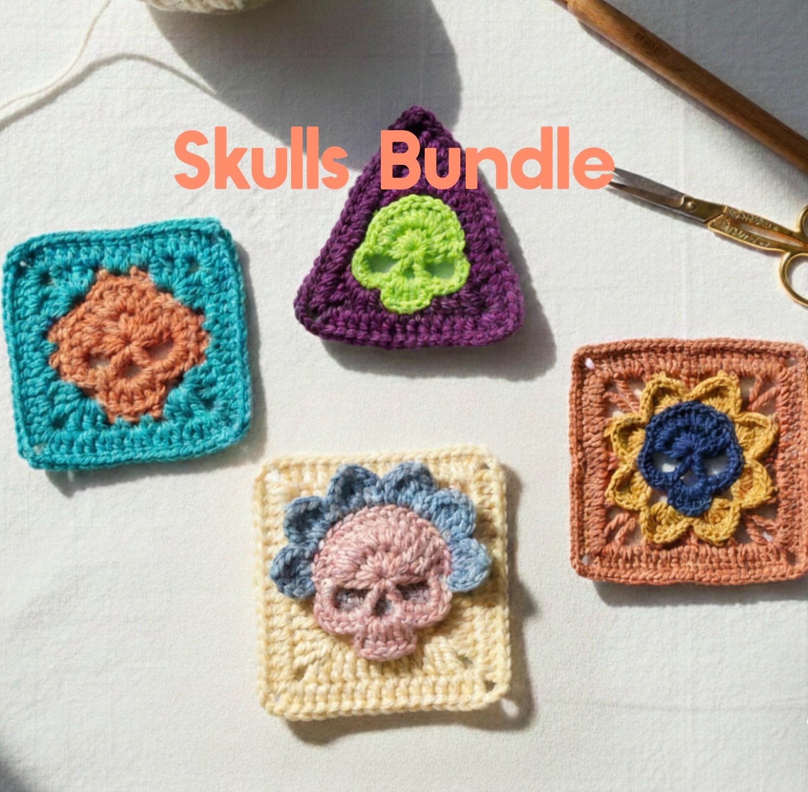 25 Skull Granny Square Crochet Patterns for Halloween, Gothic Decor, and Clever Motifs 15 Skull Granny Square Bundle