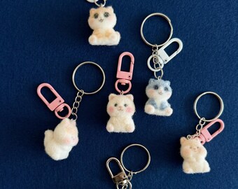 Miniature Cat Keychain, Mini Animal Keyring, Tiny Kitty Charm, Cute Cat Key Chain