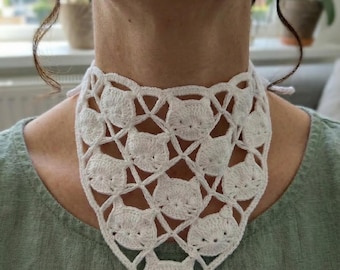 Cat Crochet Neck Scarf, White Knitted Headband, Crochet Bandana, Handmade Headscarf