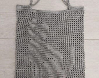 Mini Handmade Crochet Cat Bag: Gray Kitty Small Tote Gift