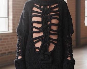 Skeleton Jumper: Anatomy Art Chunky Knitted Sweater, Black Punk Jumper