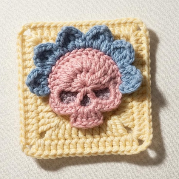 Skull Granny Crochet English Pattern, Square Skull Gothic Pattern for Blanket, Pillow or Bags