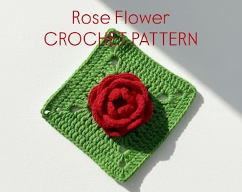 Granny Square Rose Crochet Pattern for DIY Blanket or Bags with Photo Tutorial ( Digital Instant PDF )