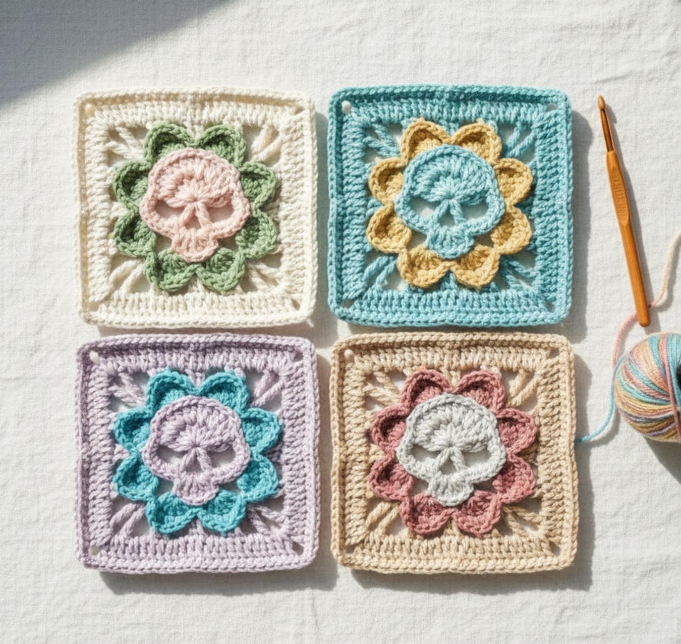 25 Skull Granny Square Crochet Patterns for Halloween, Gothic Decor, and Clever Motifs 8 Granny Square Skull Crochet Pattern ( Digital Print )