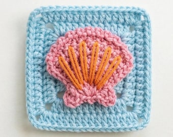 Seashell Granny Square, Ocean Shell Crochet Pattern, Digital Pdf Motif Instruction