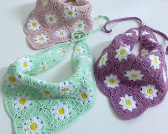Daisy Crochet Bandanas: Handmade Hair Wrap Hippy, Flower Retro Bandana