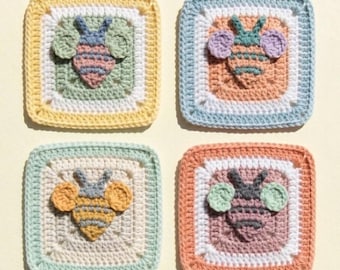 Bee Granny Square: Crochet Pattern PDF, Printable Animal Afghan Square