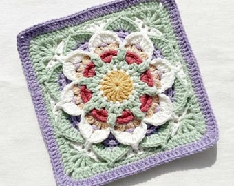 Padrão de crochê "Grandma Square": Padrão de crochê em inglês da flor de Sophie, motivo de flor grande em PDF