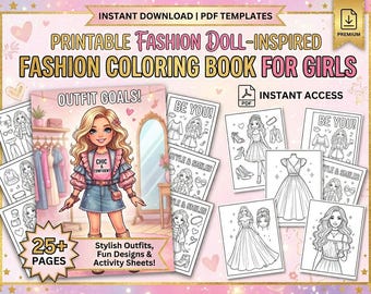 Printable girls Barbie Fashionista Coloring Book, 25  PDF Template activity sheets for girls