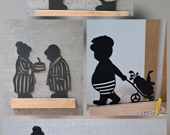 3D-printed block stand Paul and Paula made from PLA filament and oak blocks in various designs