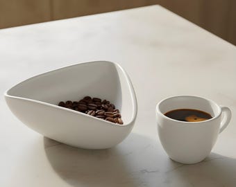 Ceramic Coffee Bean Dosing Cup Tray | Minimalist Espresso Weighing Bowl for Beans Powder Scoop Home Cafe Accessory Black White Barista Tools
