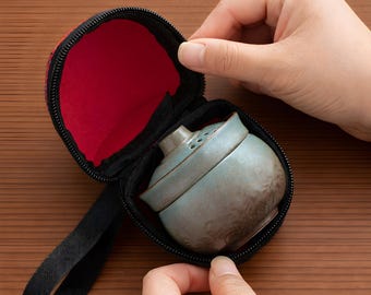Set da tè da viaggio in ceramica con smalto craquelé / Teiera e tazze portatili Kung Fu / Set da tè asiatico per casa, ufficio o come regalo